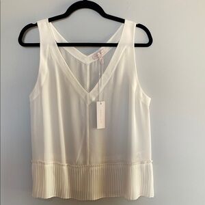 Rebecca Taylor White Pleated Hem Top